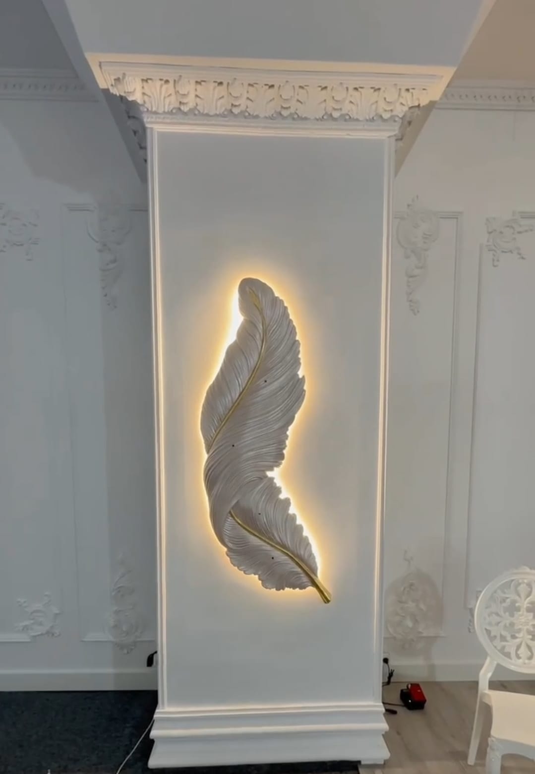 Venetian marmorino plaster fluid art panel in blue and gold tones