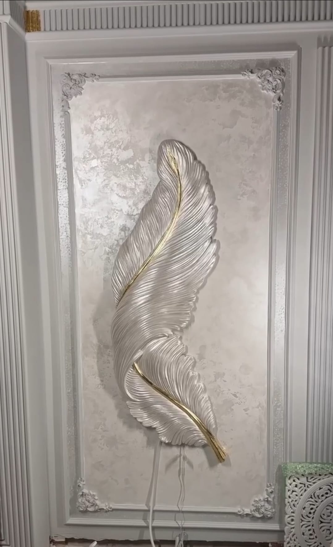 Ornate white decorative crown molding wall panels classical architectural trim
